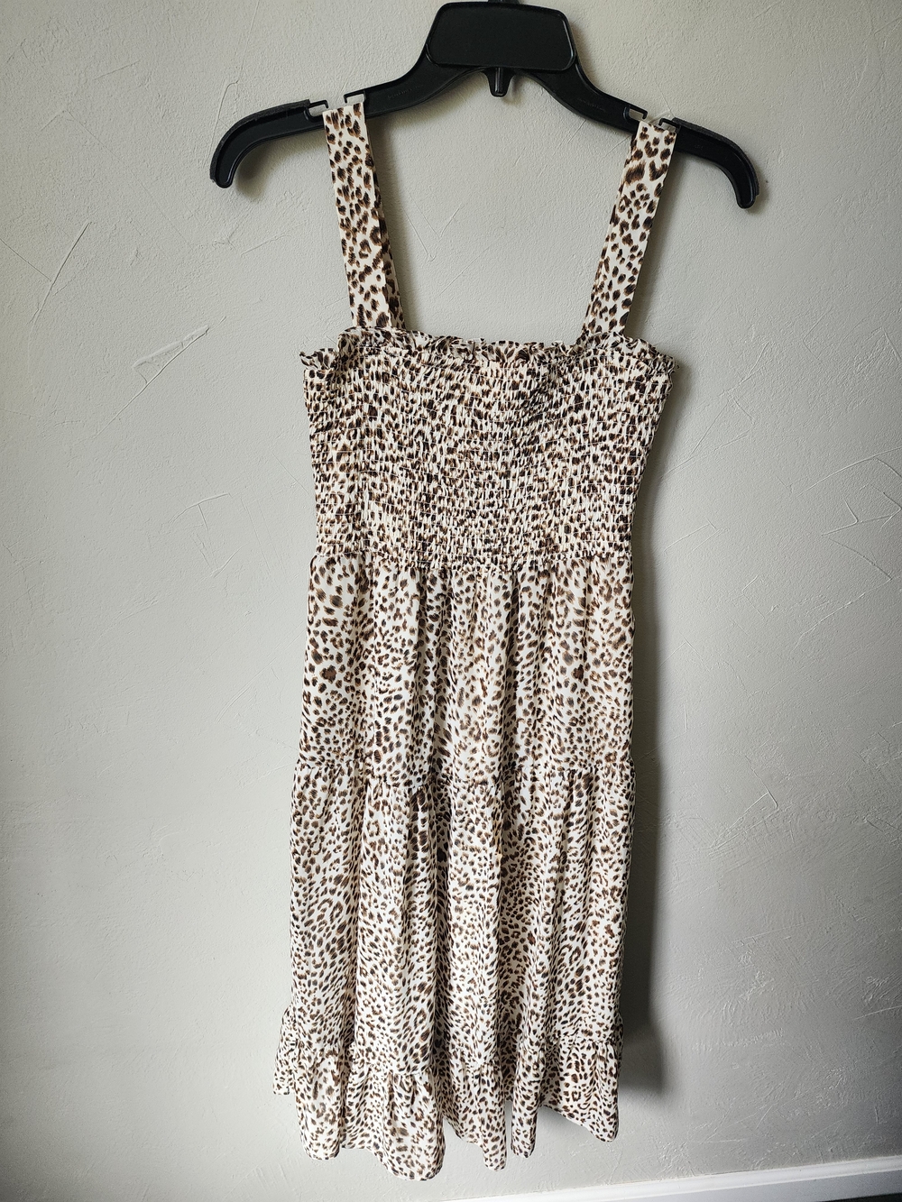 Sam Edelman Cream and Brown Leopard Print Smocked Dress